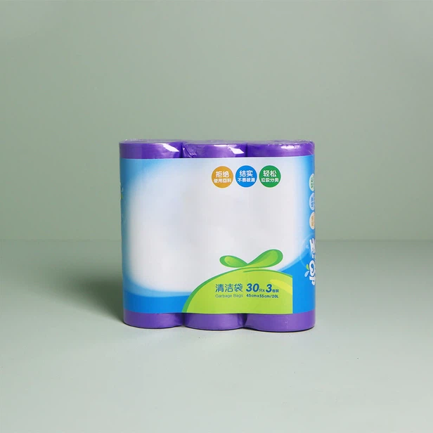 Rolled purple garbage bag Rolled purple garbage bag